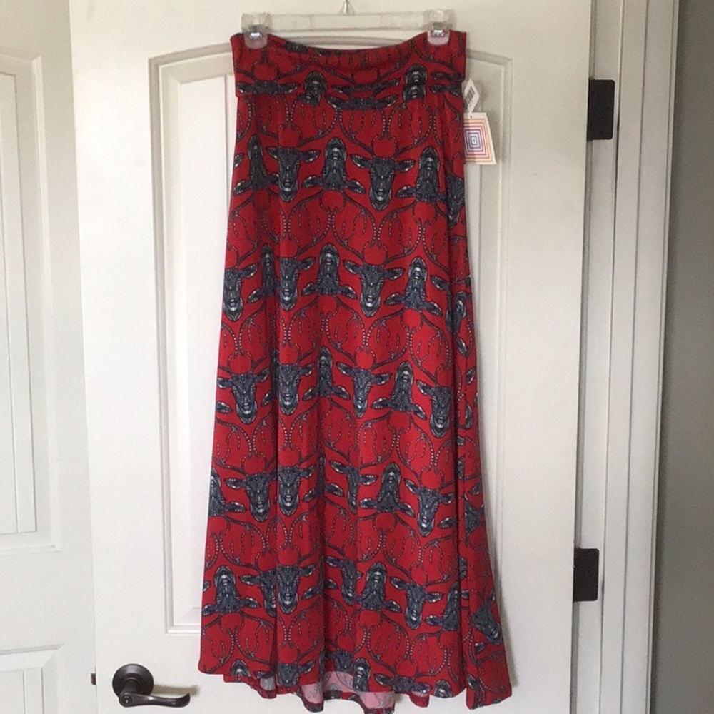 LuLaRoe Maxi Skirt New Size XS Gorgeous Deer Print HTF Red NWT New With Tags